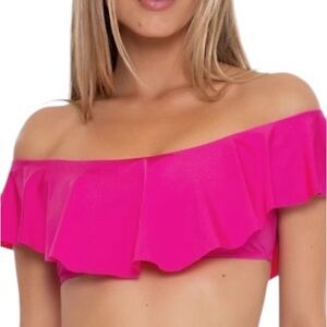TRINA TURK pink Monaco Off-The-Shoulder Ruffle Bandeau Bikini Swim Top sz 6 NWOT